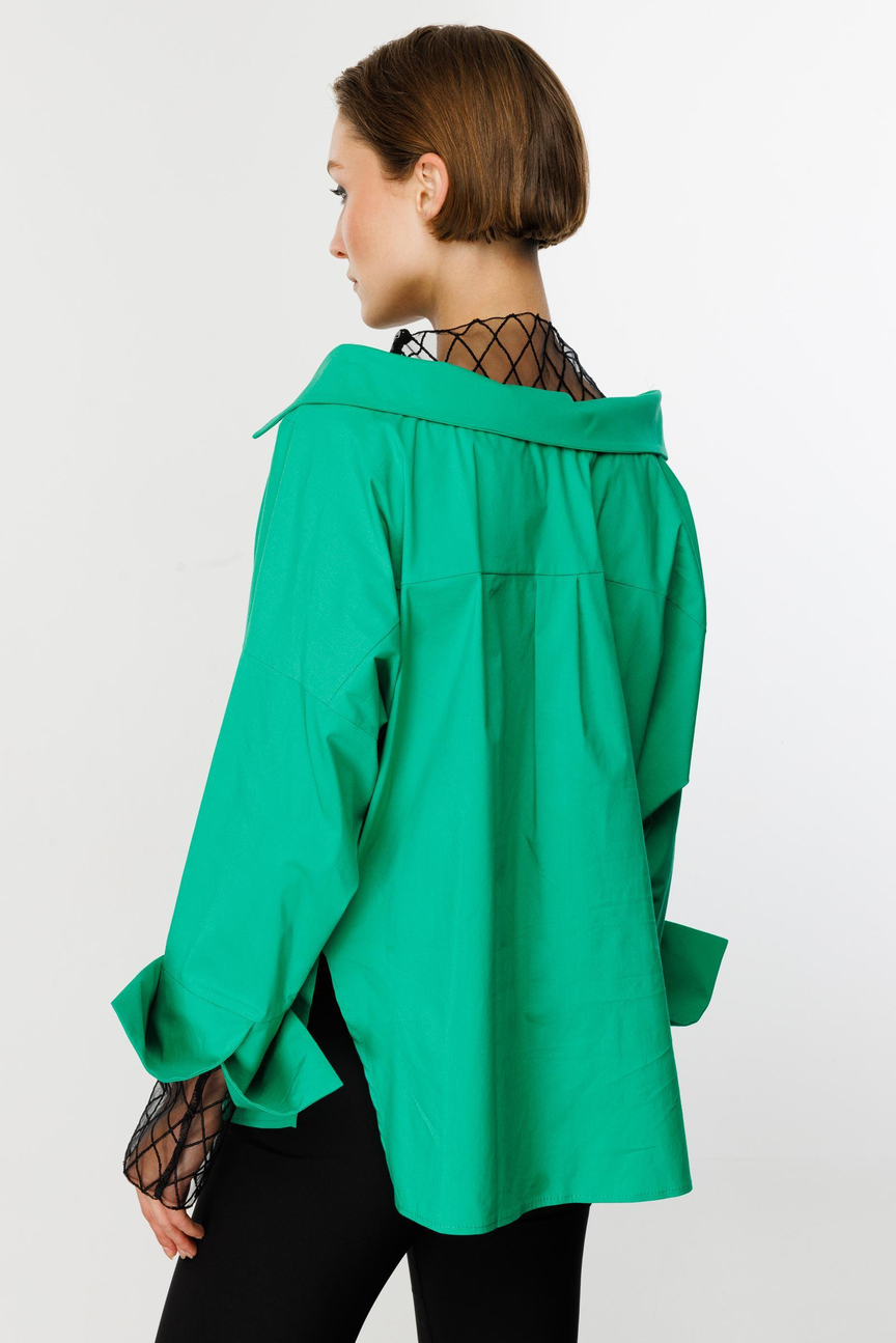 Tulle Embroidery Detail Shirt GREEN