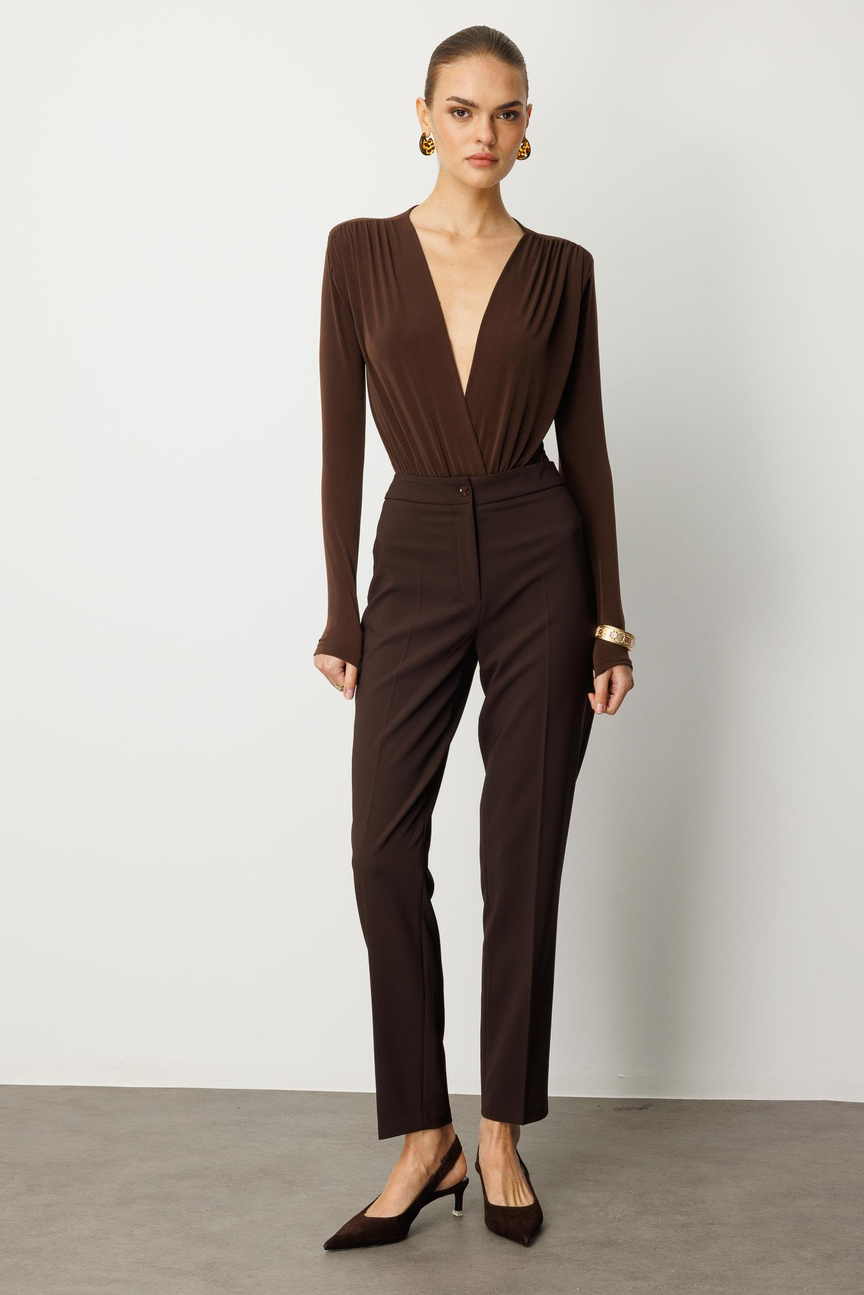 Ütü İzli Cigarette Fit Pantolon KAHVE