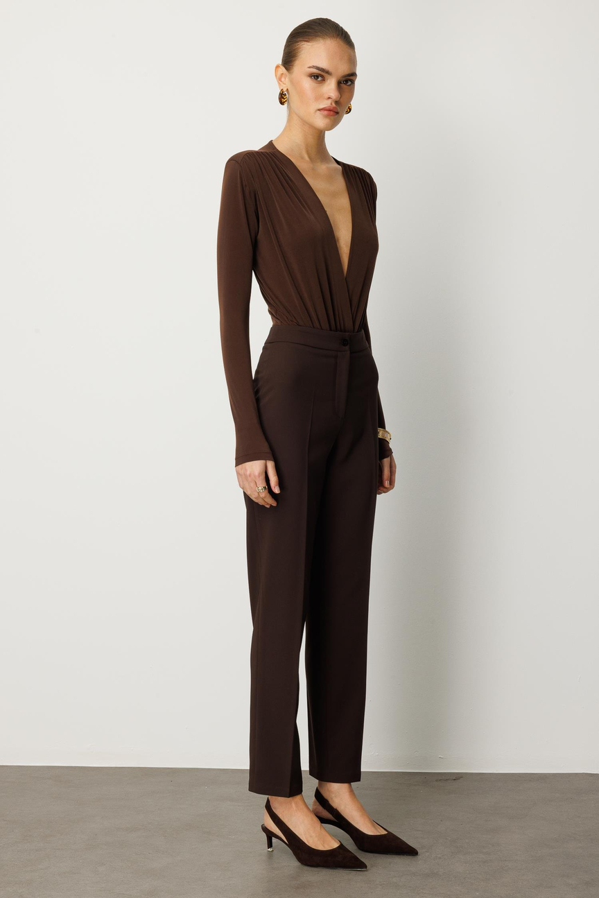 Ütü İzli Cigarette Fit Pantolon KAHVE