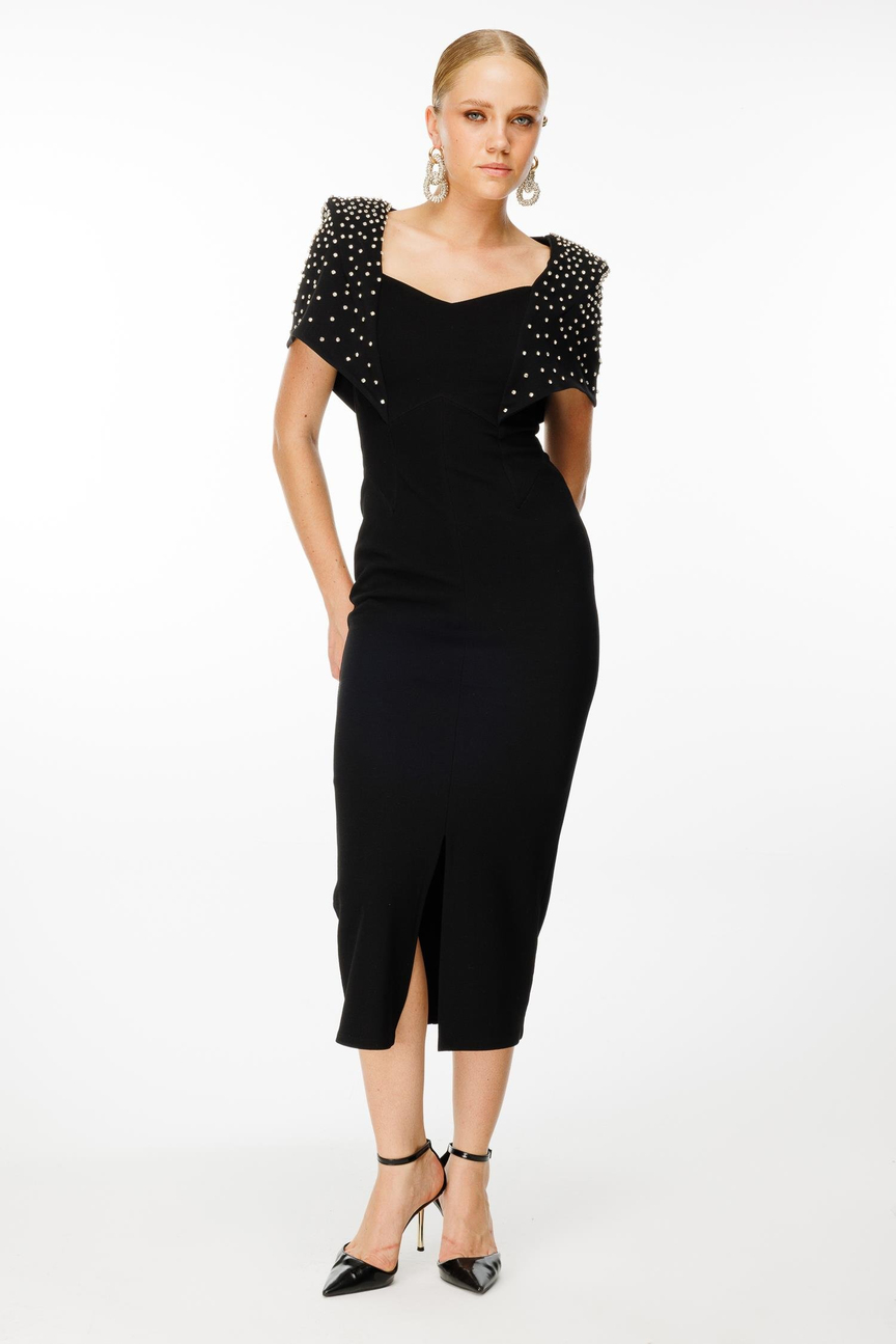  Dress with Shoulder Cape with BLACK