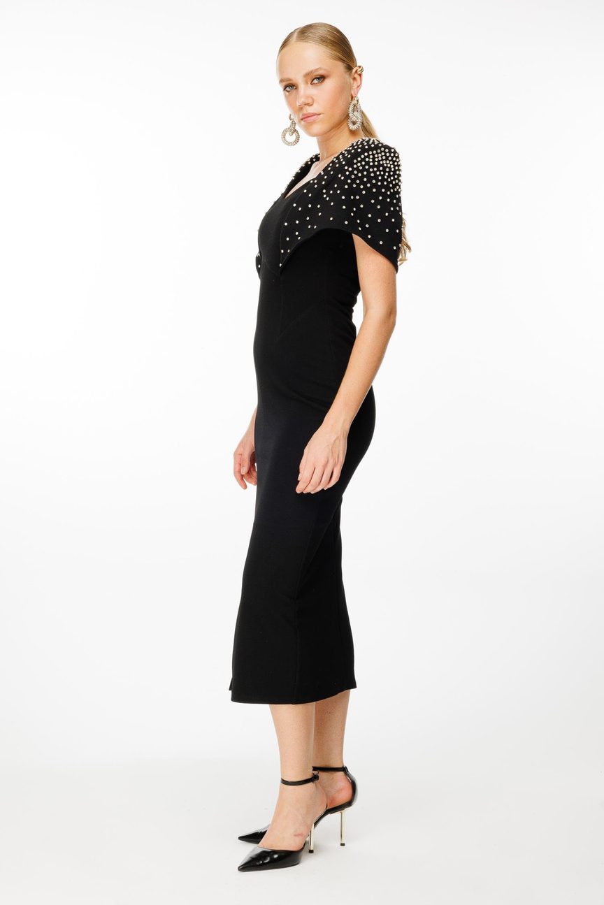  Dress with Shoulder Cape with BLACK