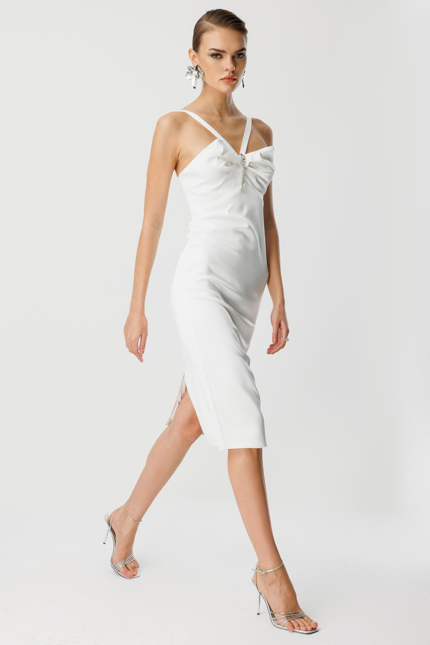 Yaka Askı Detay Mini Elbise EKRU