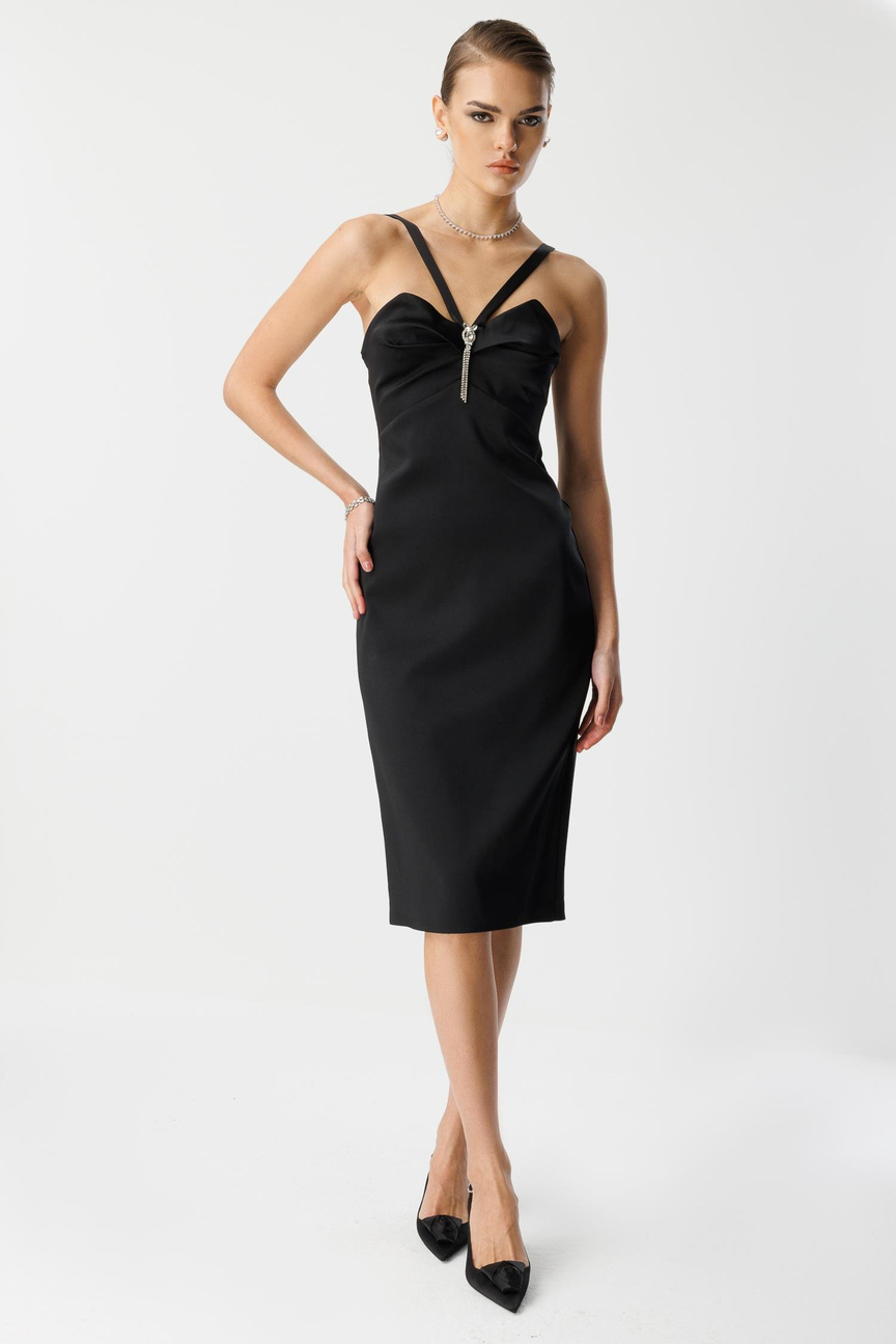 Yaka Askı Detay Mini Elbise SİYAH