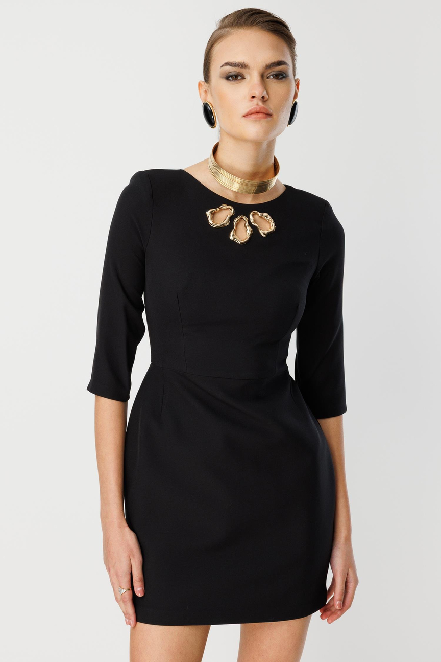 Mini Dress with Laser Accessory Detail, Black