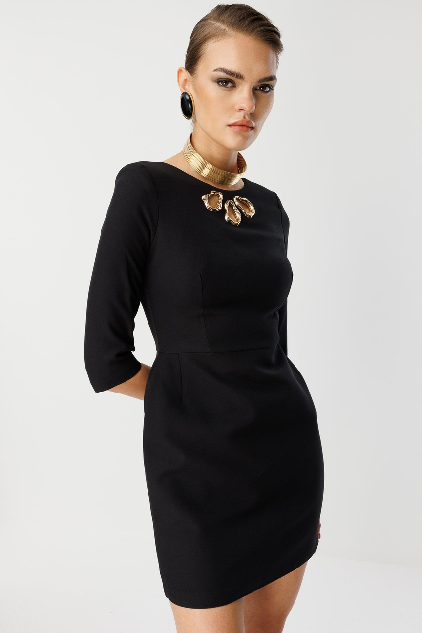 Mini Dress with Laser Accessory Detail, Black