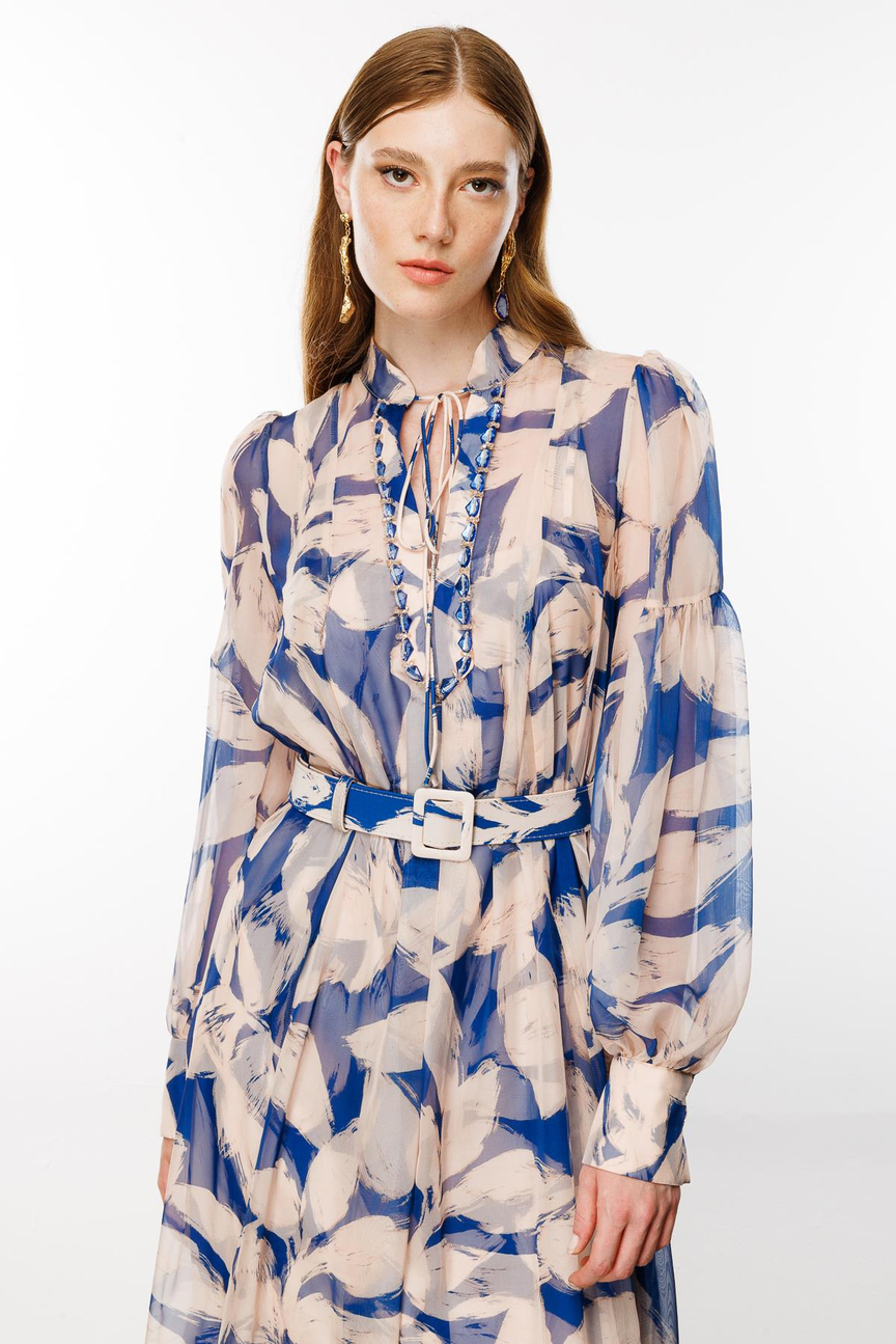 Collar Stone Embroidered Digital Dress SAKS