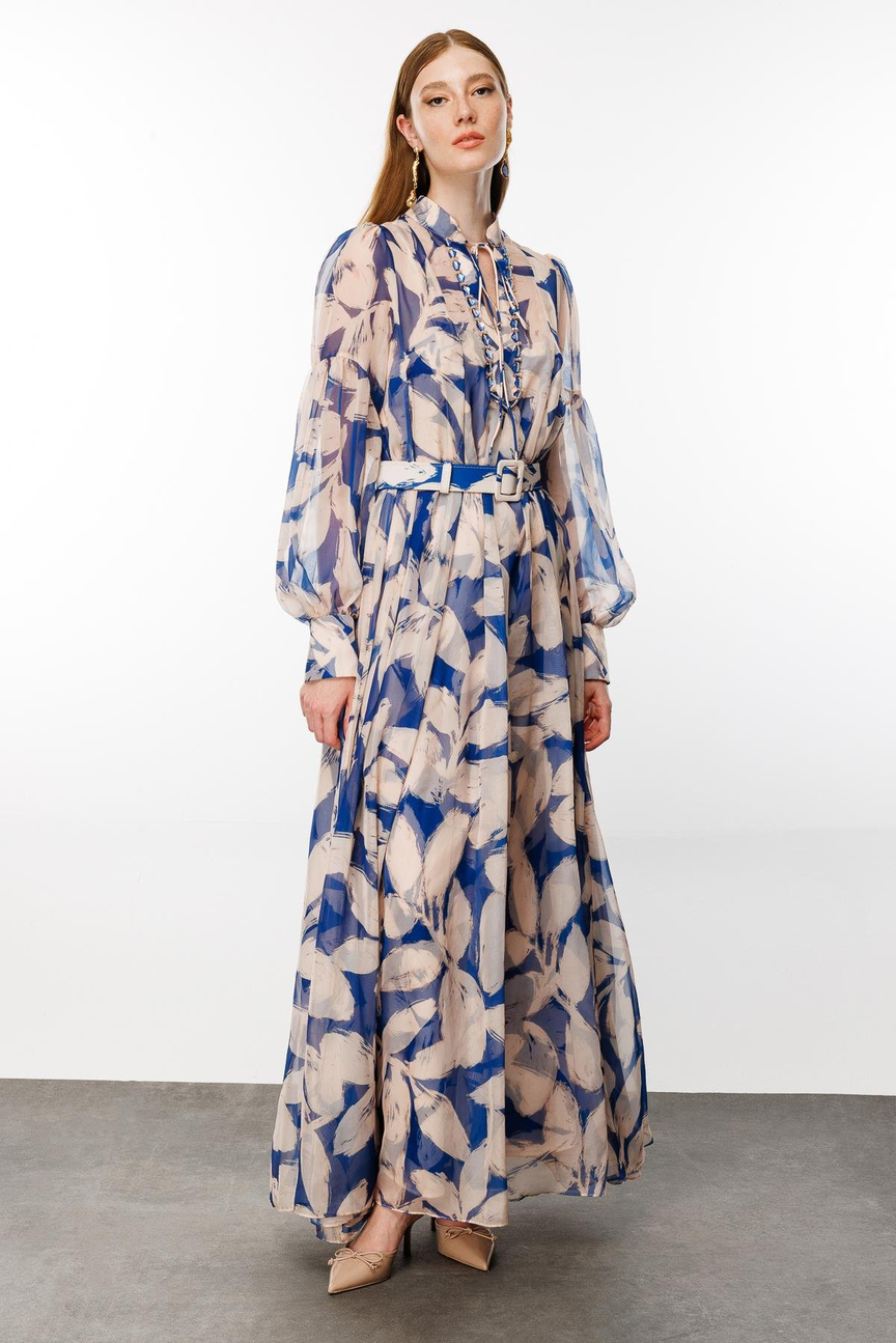 Collar Stone Embroidered Digital Dress SAKS