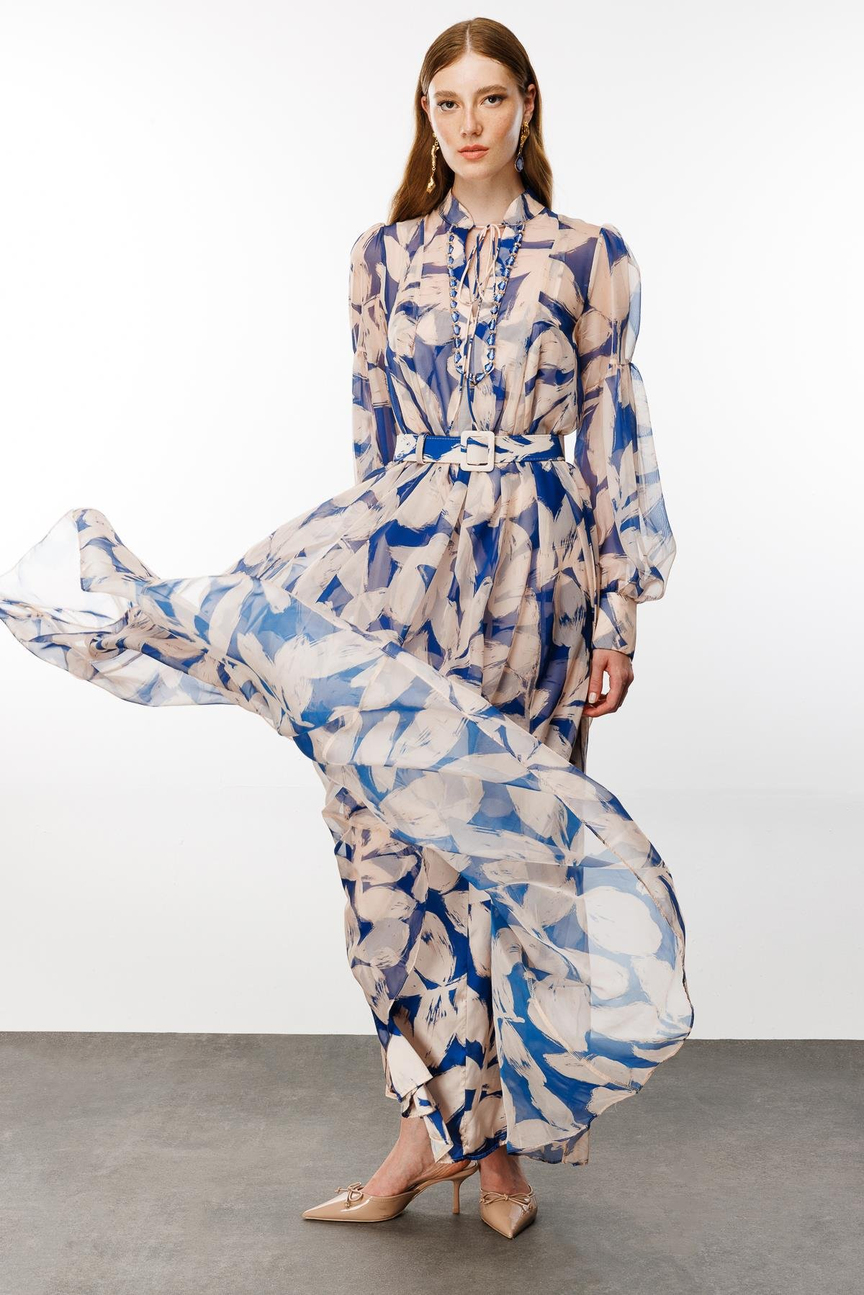 Collar Stone Embroidered Digital Dress SAKS