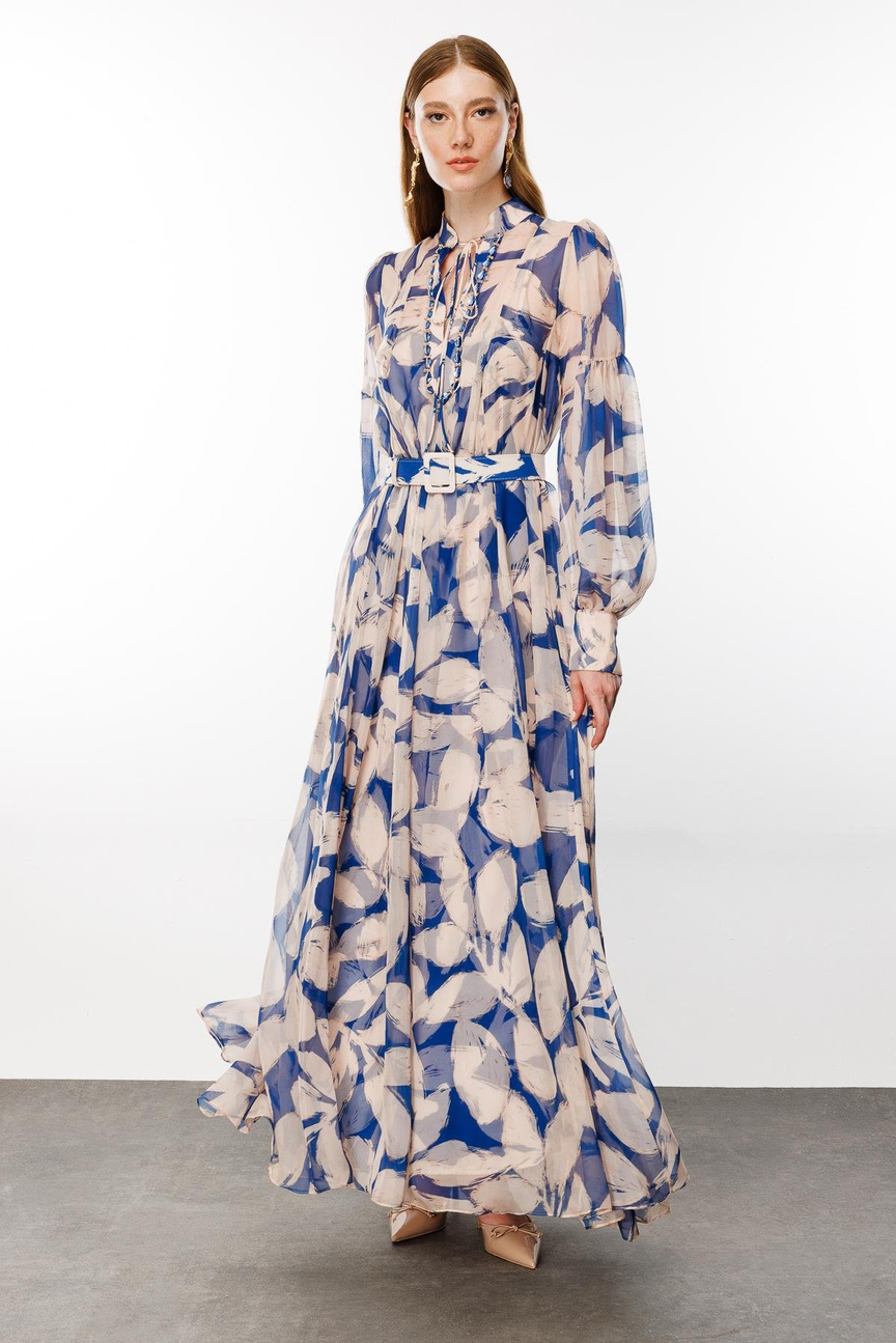 Collar Stone Embroidered Digital Dress SAKS