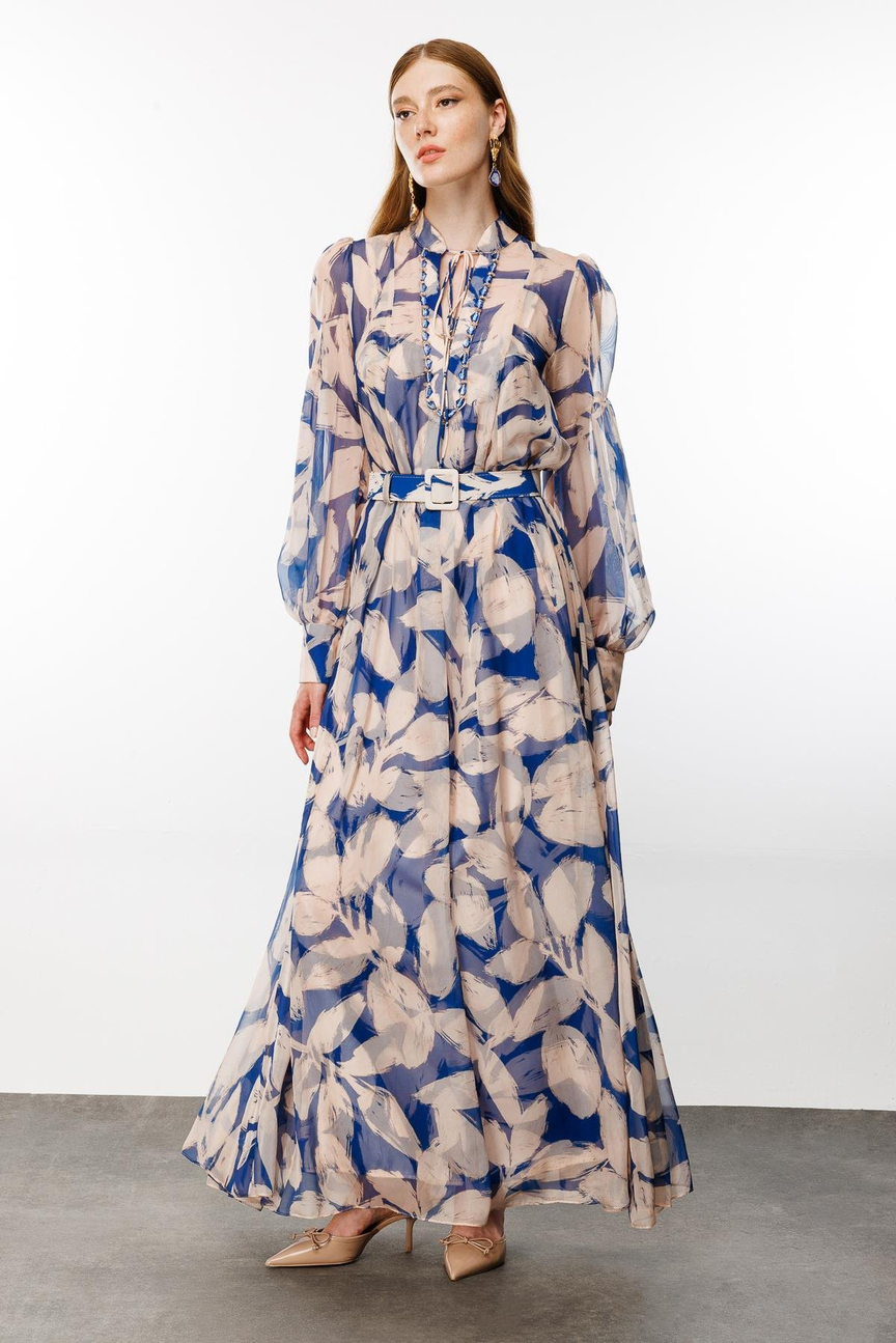 Collar Stone Embroidered Digital Dress SAKS