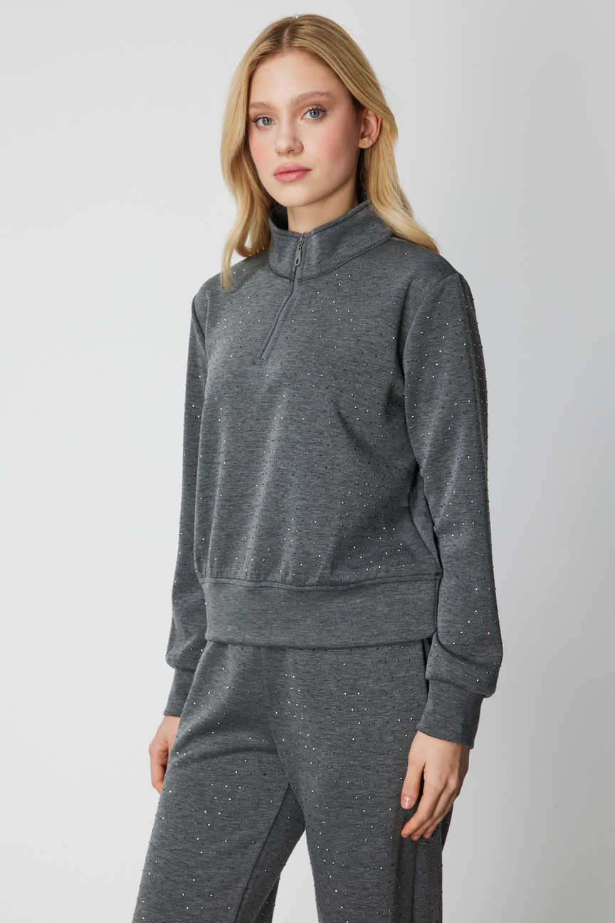 Yakası Taşlı Fermuarlı Eşofman Üst ANTRASİT