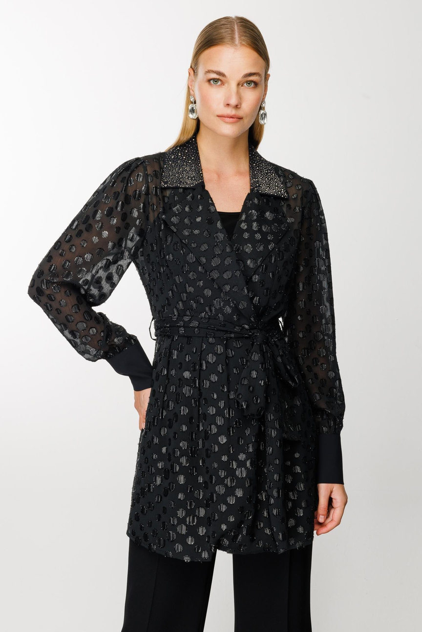 Yakası Taşlı Puantiyeli Uzun Tunik SİYAH