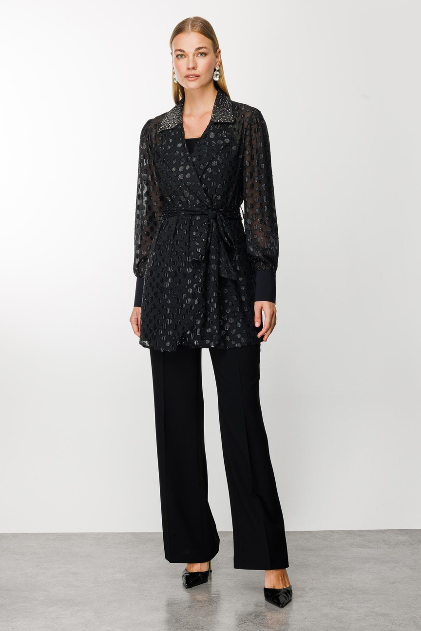 Yakası Taşlı Puantiyeli Uzun Tunik SİYAH