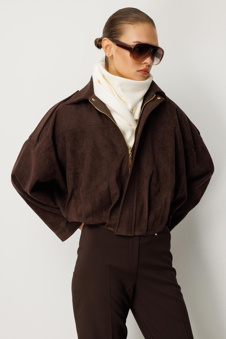 Batwing Sleeve Bomber Jacket BROWN