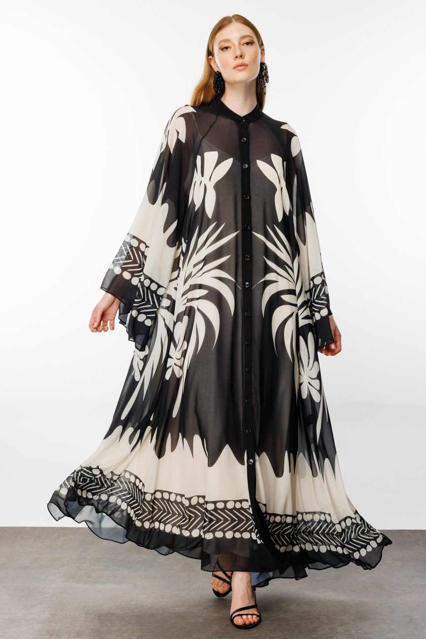 Bat Sleeve Floral Pattern Abaya