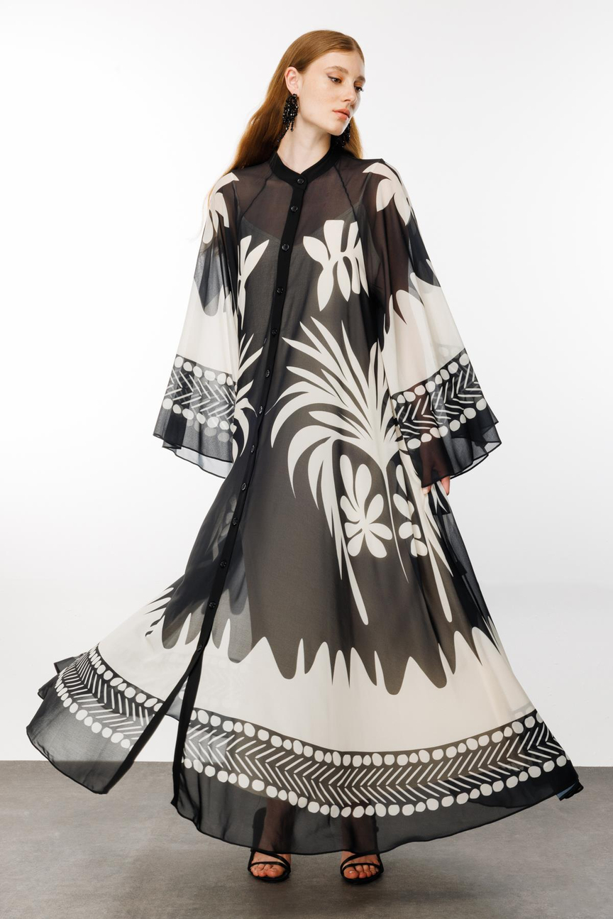 Bat Sleeve Floral Pattern Abaya