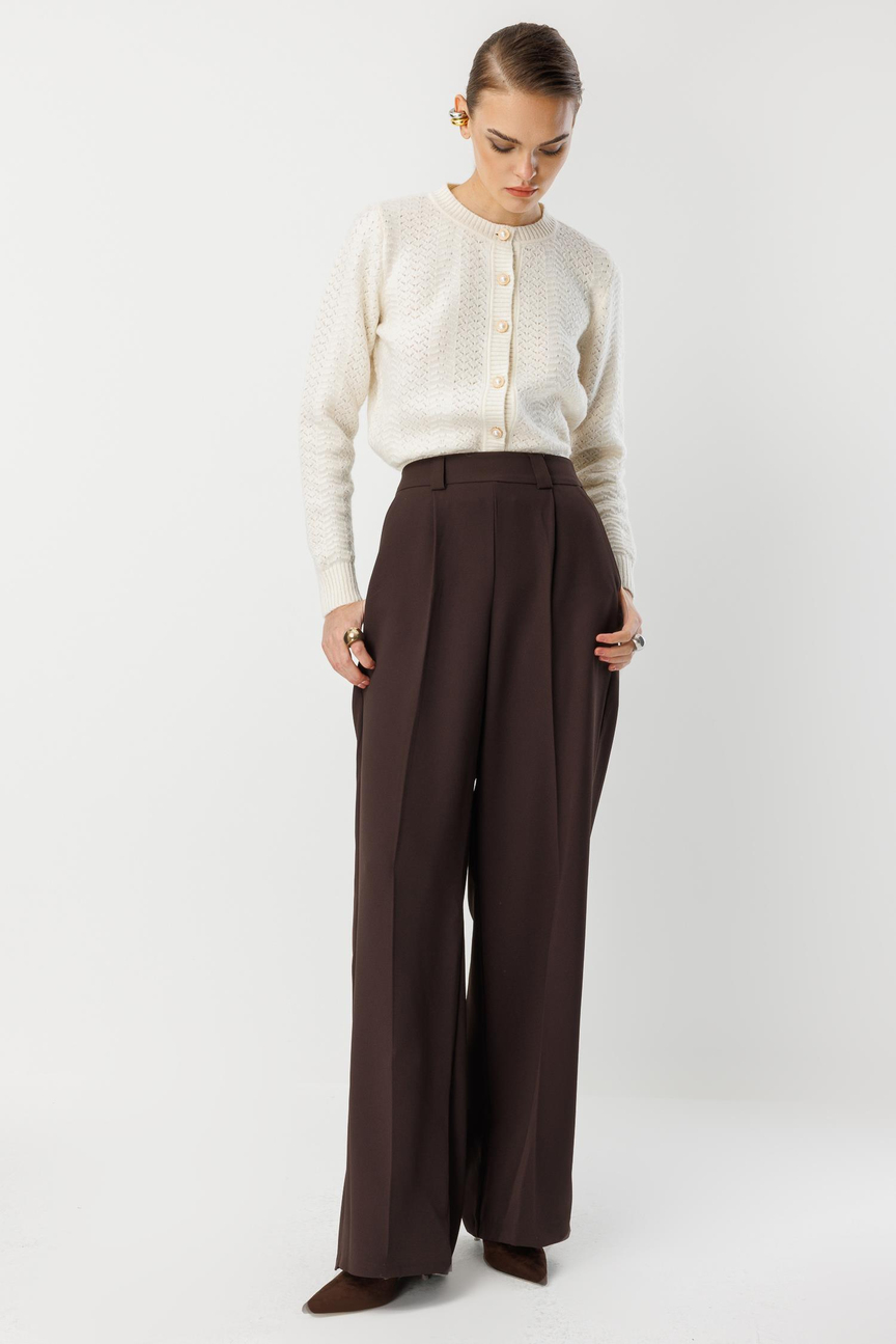 Palazzo Trousers with Iron Marks - BROWN