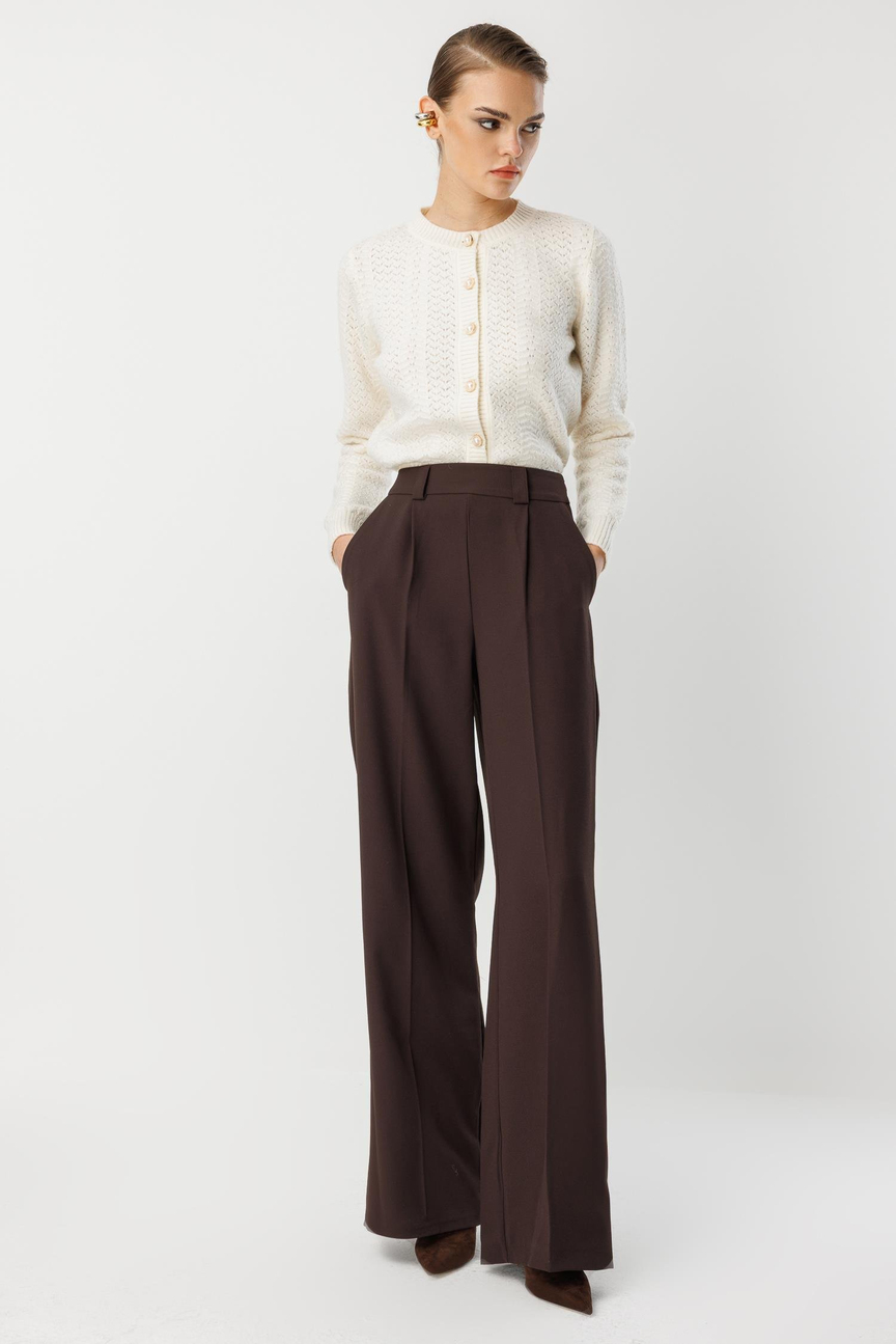 Palazzo Trousers with Iron Marks - BROWN