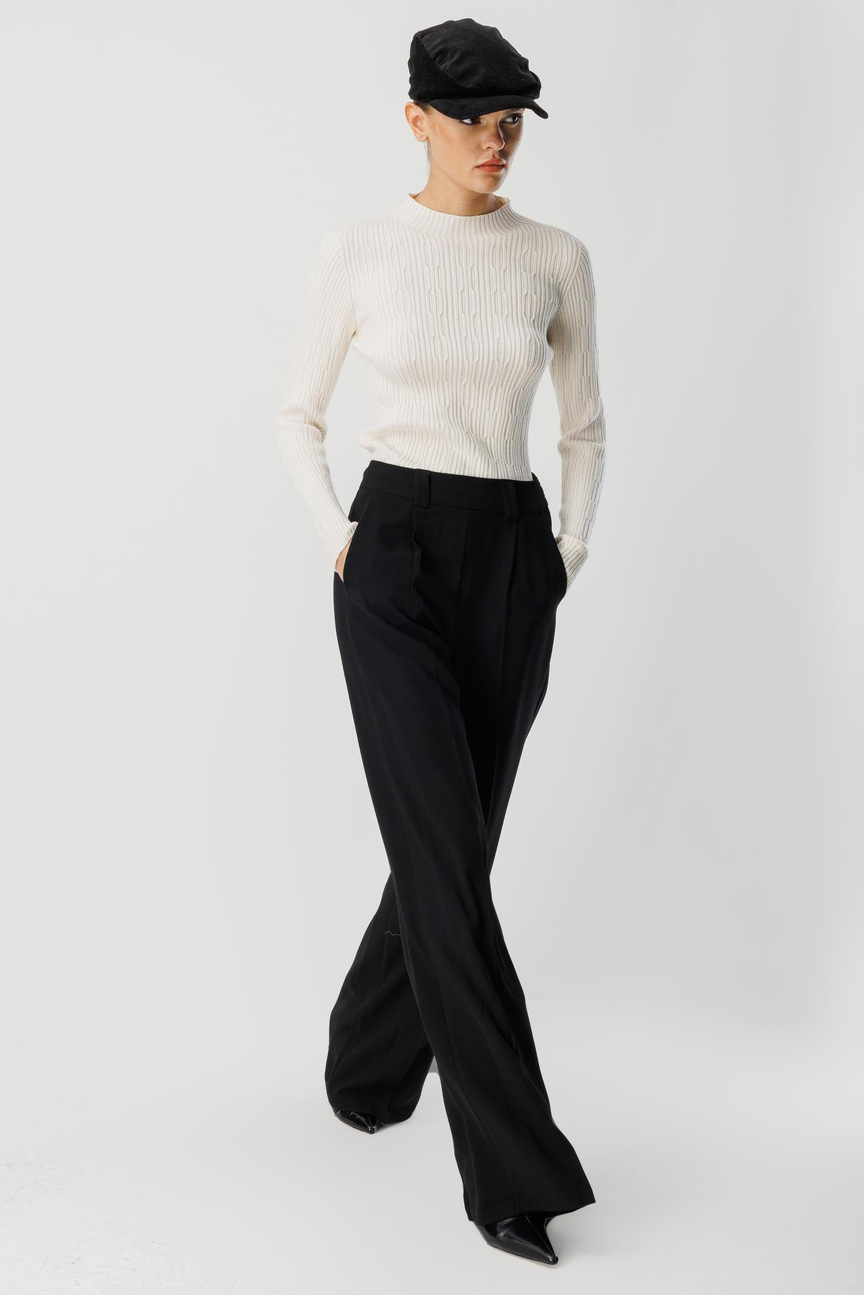 Palazzo Trousers with Iron Traces, BLACK