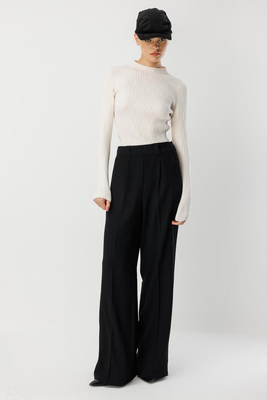 Palazzo Trousers with Iron Traces, BLACK