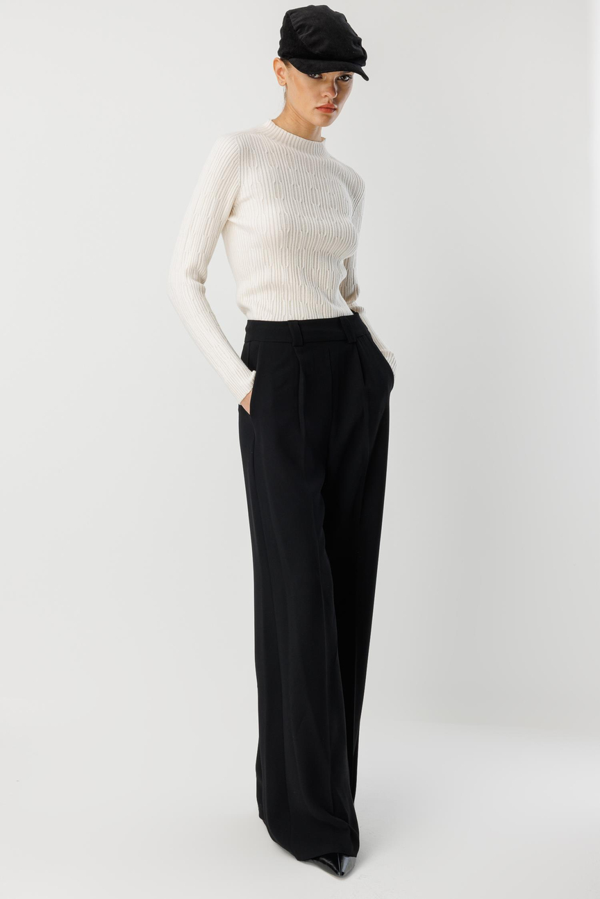Palazzo Trousers with Iron Traces, BLACK