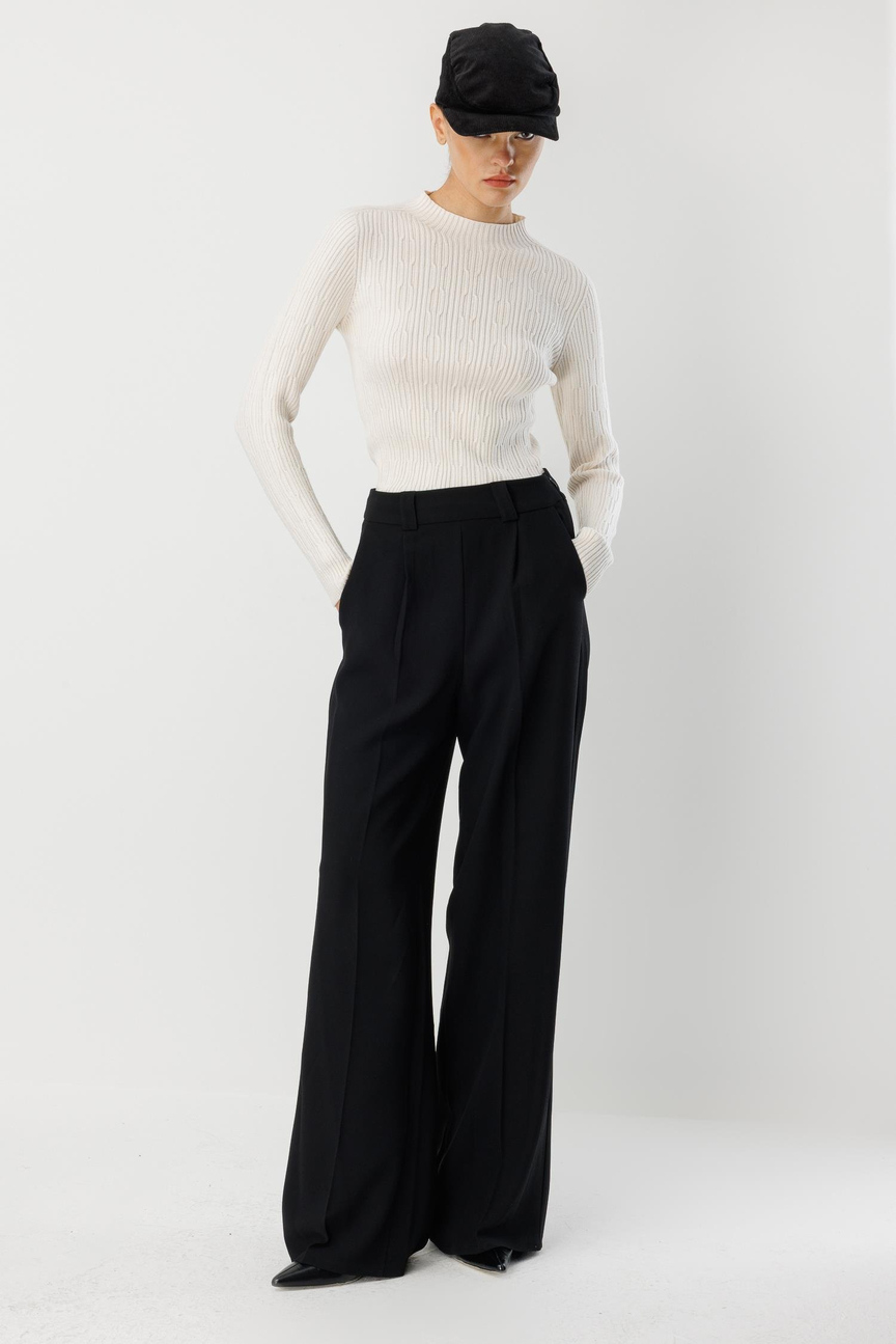 Palazzo Trousers with Iron Traces, BLACK