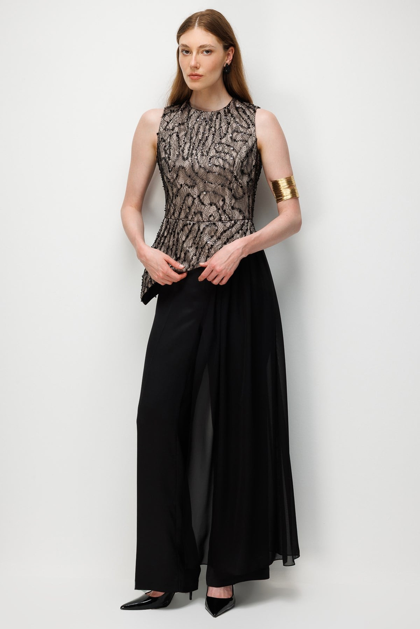 High-Waisted Palazzo Trousers BLACK