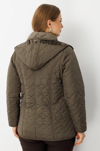 Chain Pattern Quilted Coat KHAKI