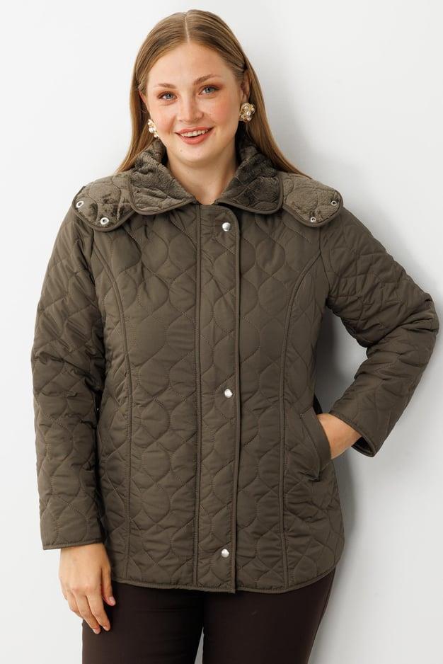 Chain Pattern Quilted Coat KHAKI