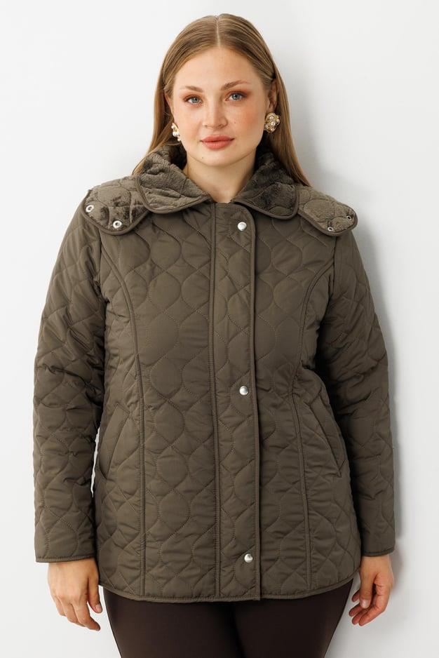 Chain Pattern Quilted Coat KHAKI