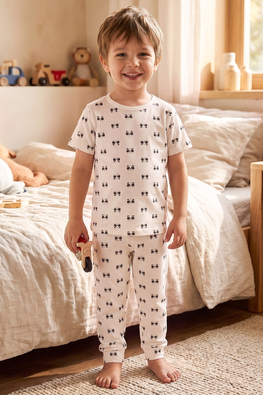 ÖTS Erkek Çocuk Pijama Takım - Kısa Kol, Uzun Alt - Dinozor Desenli   - 374004