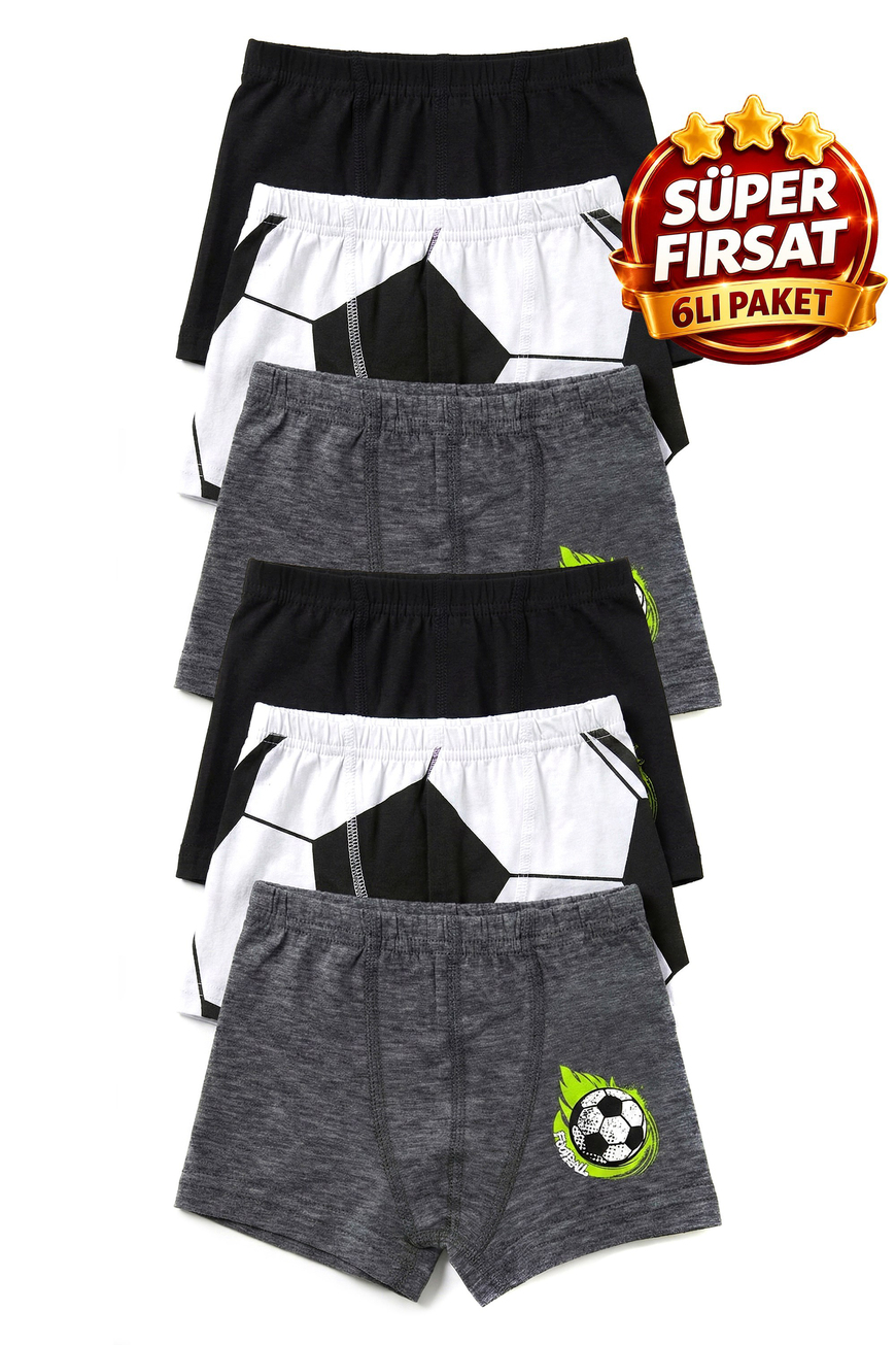 Öts Erkek Çocuk 6lı Pamuklu Boxer Baskılı Ergonomik Tasarım (7820-6)