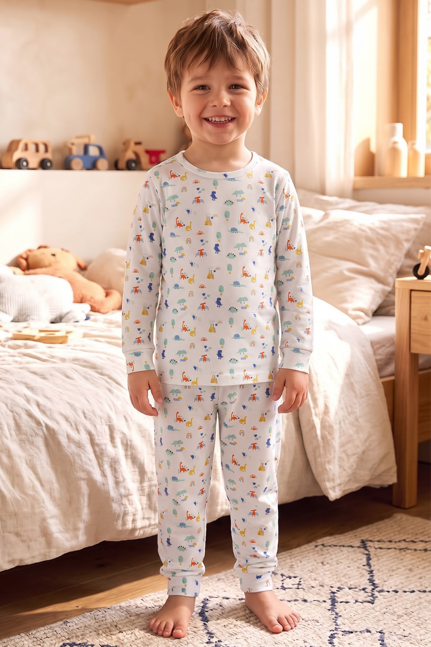 Öts Erkek Çocuk Tekli Pamuklu Pijama Uzun Kol Uzun Alt Desenli Nefes Alan Rahat Kesim (374010)