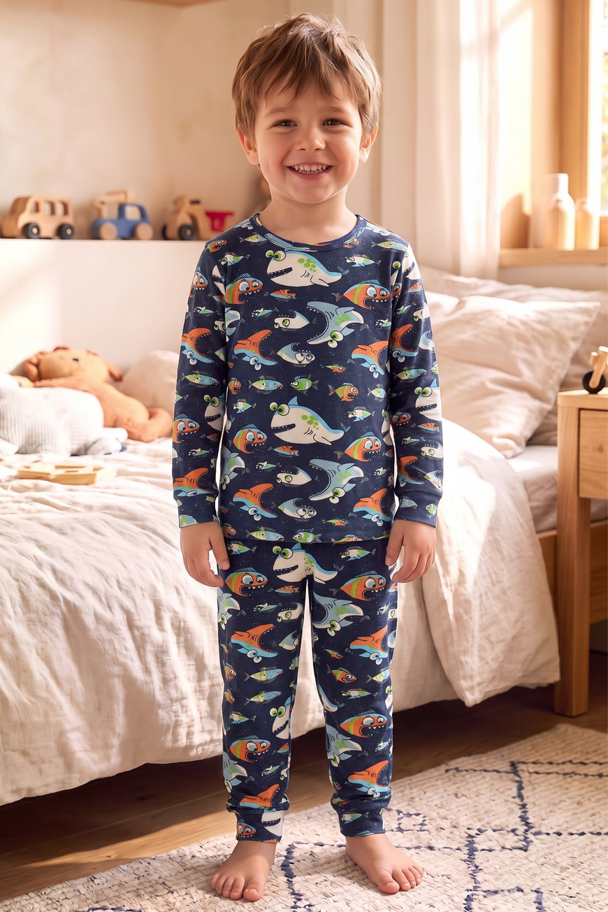 Öts Erkek Çocuk Tekli Pamuklu Pijama Uzun Kol Uzun Alt Desenli Nefes Alan Rahat Kesim (374013)