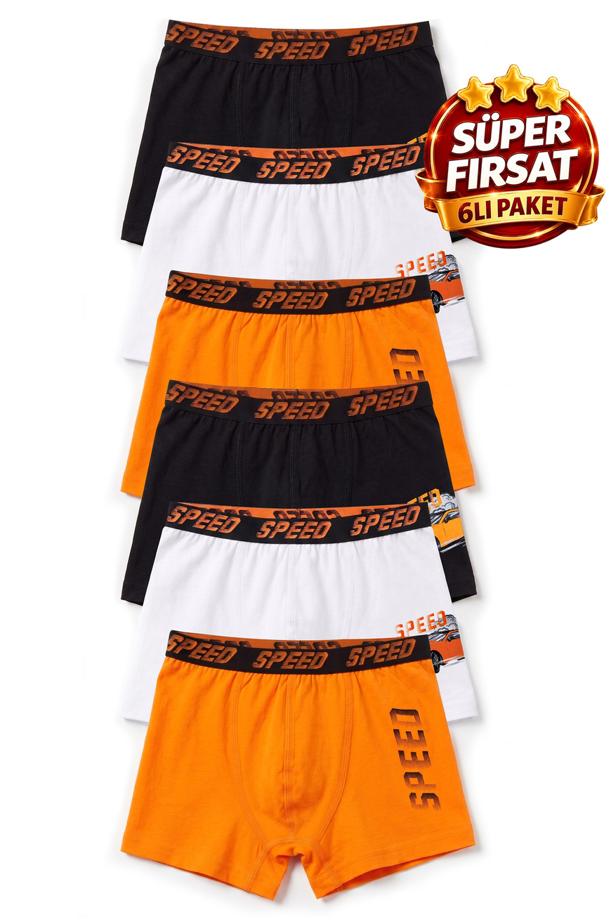Öts Erkek Çocuk 6lı Pamuklu Boxer Baskılı Ergonomik Tasarım (7707-6)