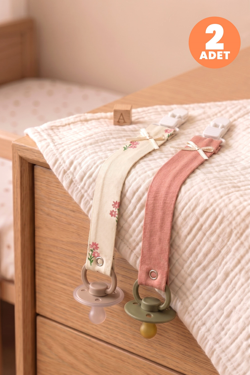 Just Inner Kız Bebek 2li Pamuklu Emzik Askısı Klipsli Çiçekli Fiyonklu Güvenli ve Şık (684103)
