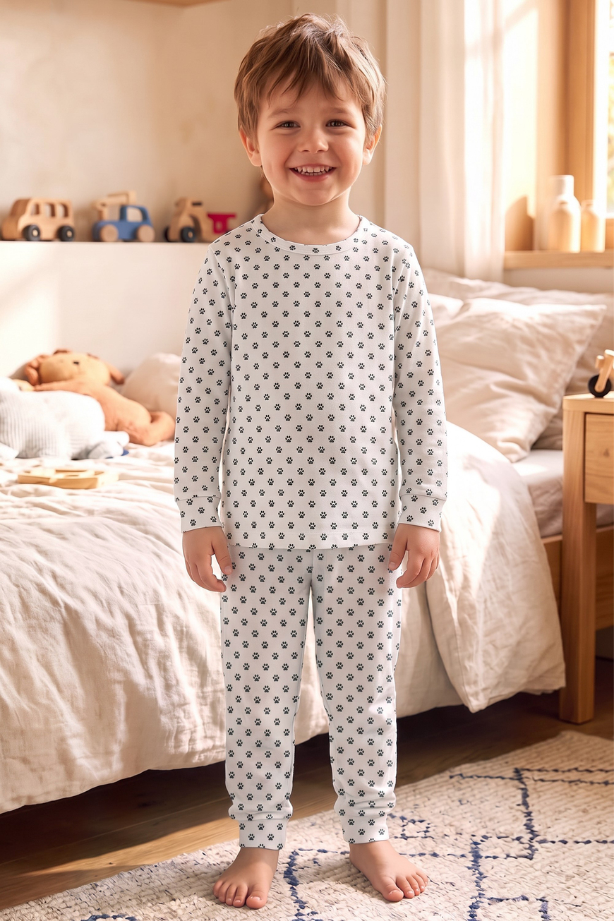 Öts Erkek Çocuk Tekli Pamuklu Pijama Uzun Kol Uzun Alt Desenli Nefes Alan Rahat Kesim (374009)