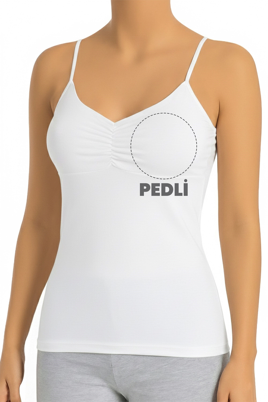 Öts Kadın Atlet Büzgülü İp Askılı Çıkarılabilir Pedli (%96 Pamuk - %4 Elastan)