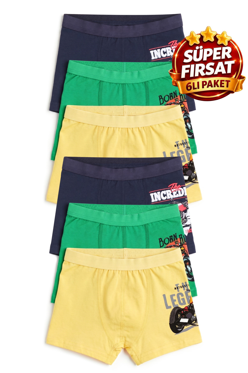 Öts Erkek Çocuk 6lı Pamuklu Boxer Baskılı Ergonomik Tasarım (C200-6)