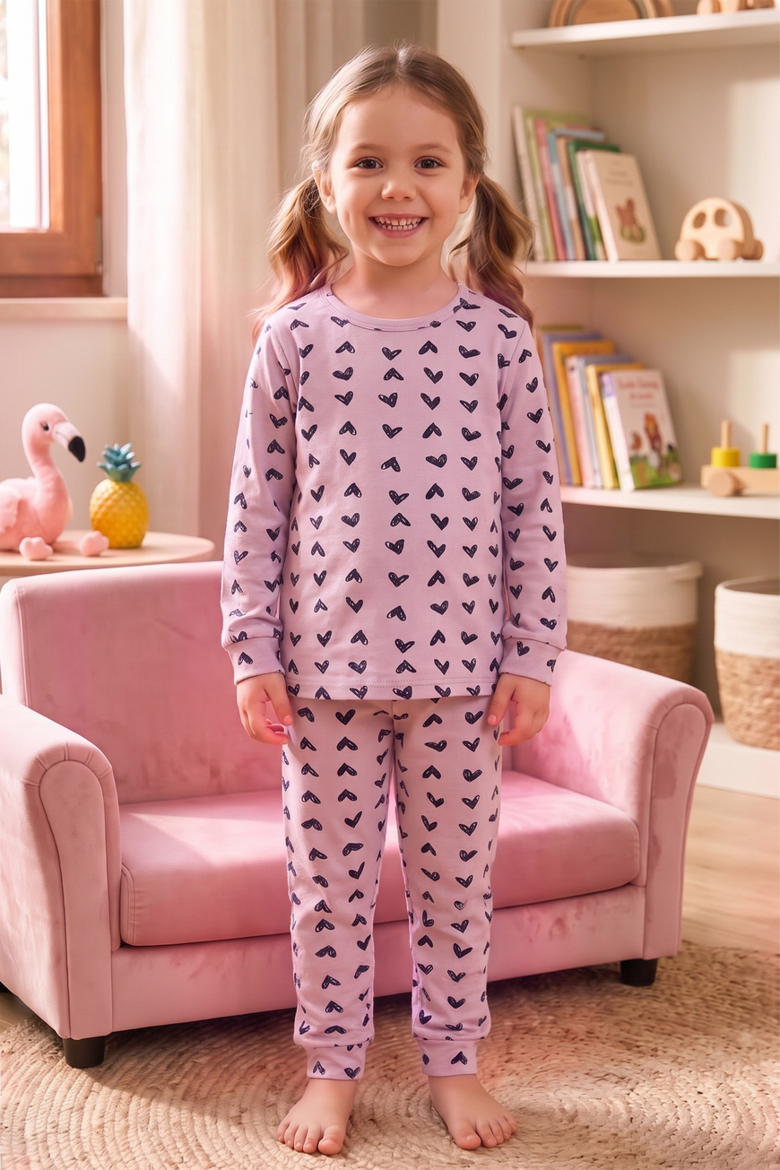 Öts Kız Çocuk Tekli Pamuklu Pijama Uzun Kol Uzun Alt Desenli Nefes Alan Rahat Kesim (474012)
