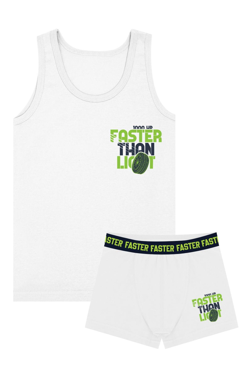 Öts Erkek Çocuk Atlet Boxer Likralı Beyaz Faster (%96 Pamuk - %4 Elastan)