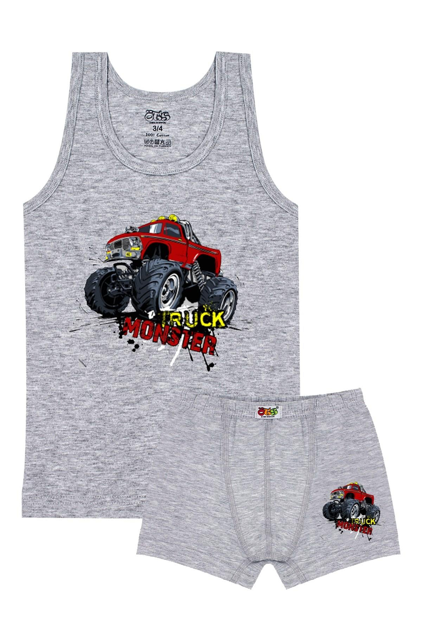 Öts Erkek Çocuk Atlet Boxer Likralı Gri Monster (%96 Pamuk - %4 Elastan)