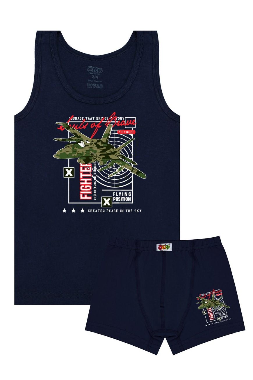 Öts Erkek Çocuk Atlet Boxer Likralı Lacivert Fighter (%96 Pamuk - %4 Elastan)