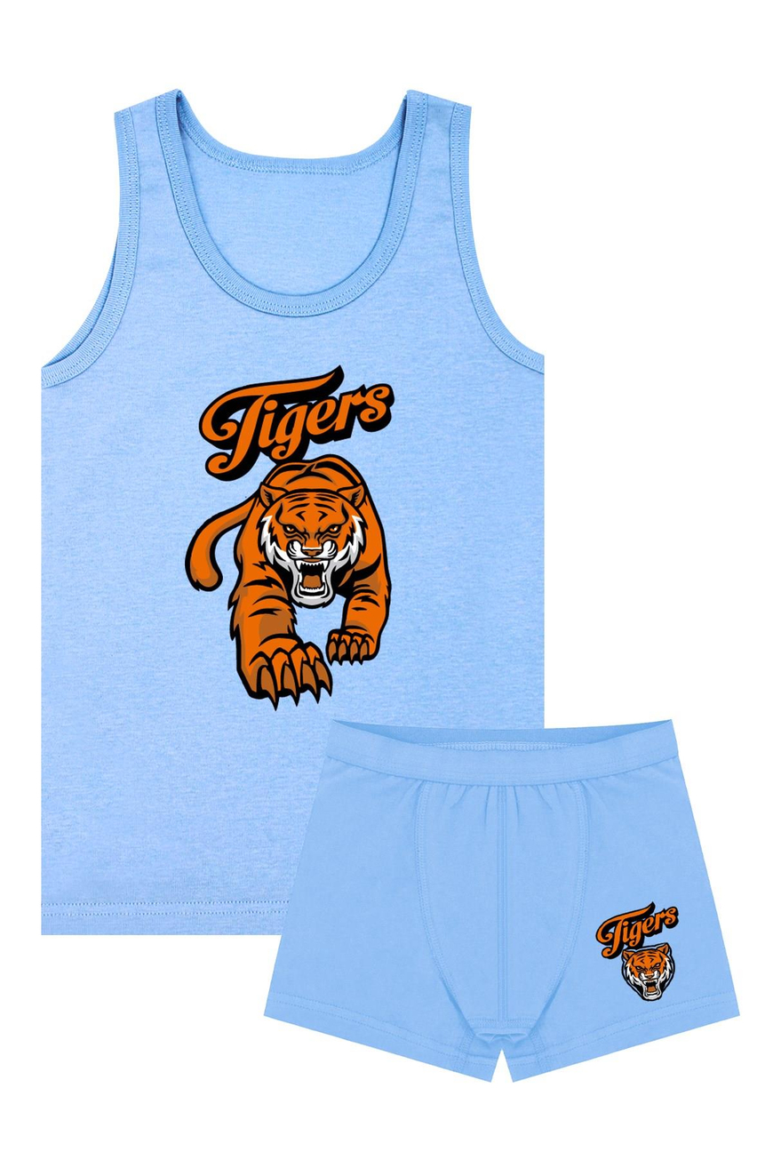 Öts Erkek Çocuk Atlet Boxer Likralı Mavi Tigers (%96 Pamuk - %4 Elastan)