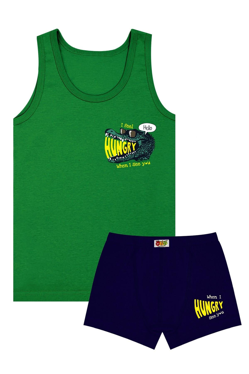 Öts Erkek Çocuk Atlet Boxer Likralı Yeşil Hungry (%96 Pamuk - %4 Elastan)