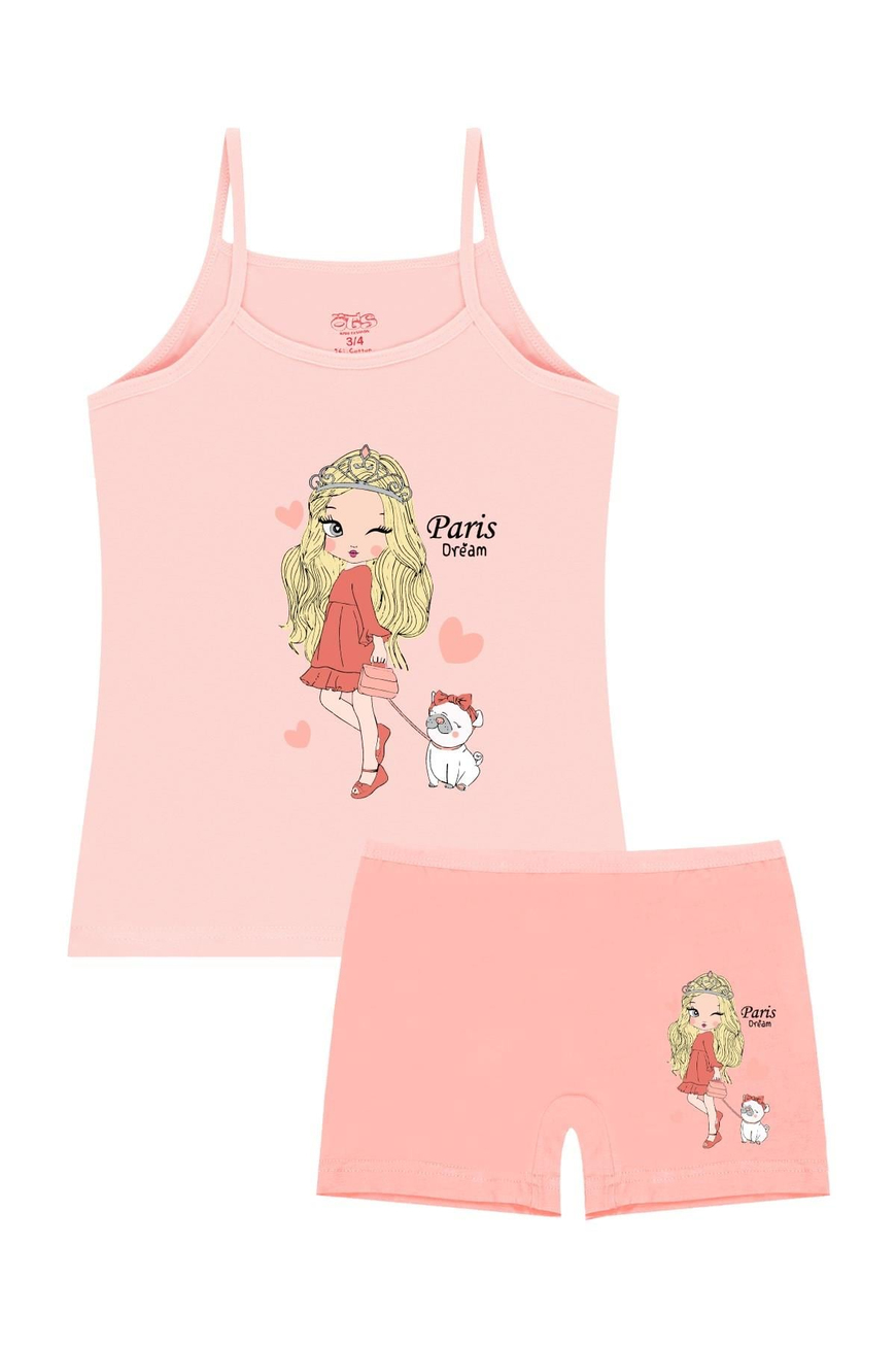 Öts Kız Çocuk Atlet Boxer Likralı Pembe Girl (%96 Pamuk - %4 Elastan)