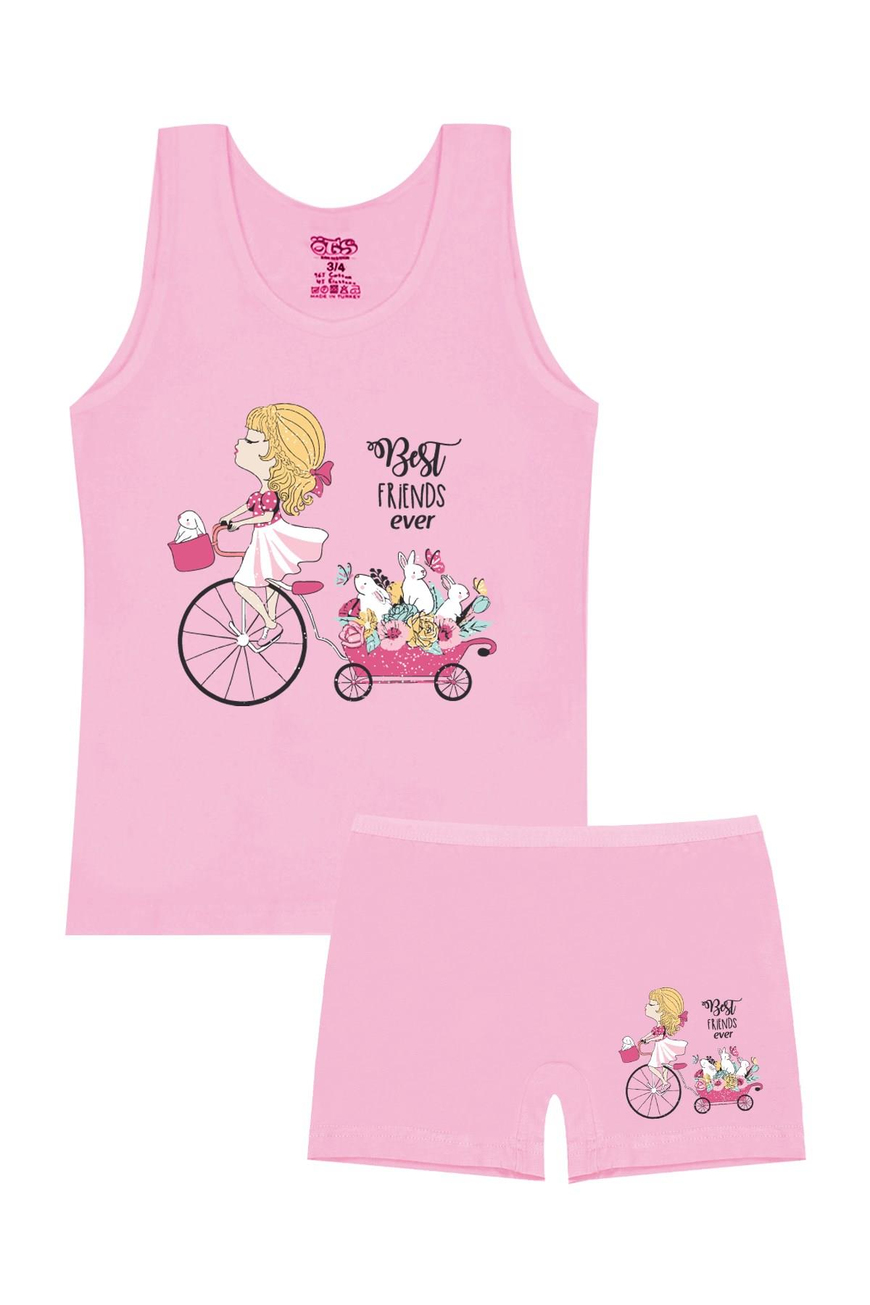Öts Kız Çocuk Atlet Boxer Likralı Pembe Girl (%96 Pamuk - %4 Elastan)
