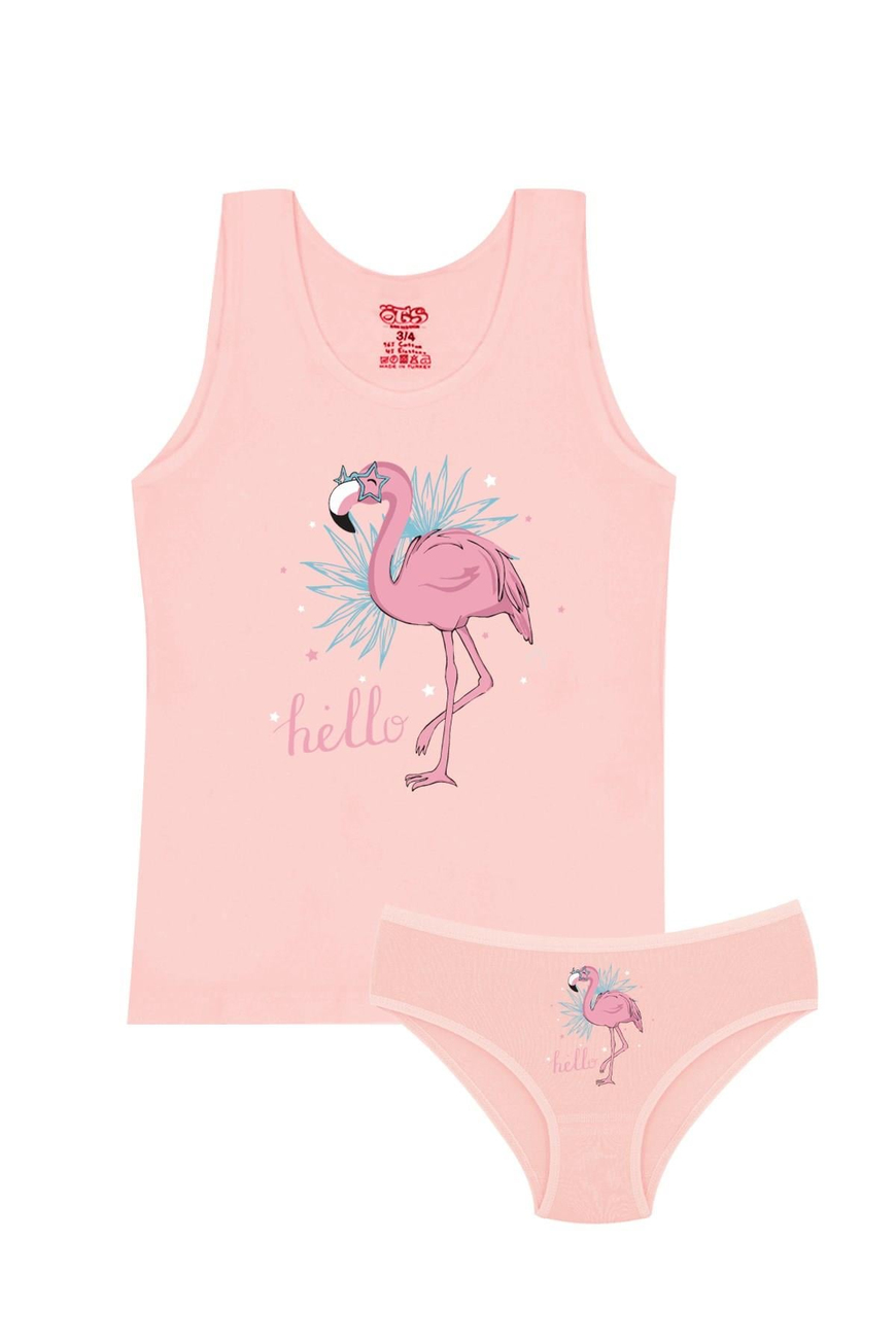 Öts Kız Çocuk Atlet Külot Likralı Somon Flamingo (%96 Pamuk - %4 Elastan)
