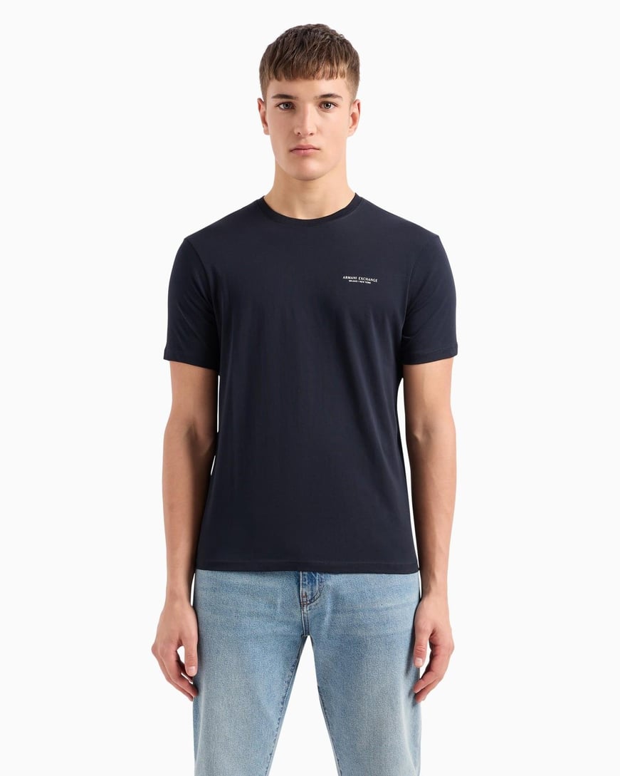 ARMANI EXCHANGE Armani Exchange Erkek Kısa Kol AX Yazı Desen Pamuklu Bisiklet Yaka Lacivert T-Shirt 8NZT91 Z8H4Z-1510