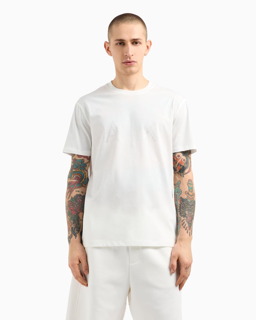 ARMANI EXCHANGE Armani Exchange Erkek Kısa Kol AX Yazı Desen Pamuklu Bisiklet Yaka Beyaz T-Shirt XM000325 AF10364-U0009